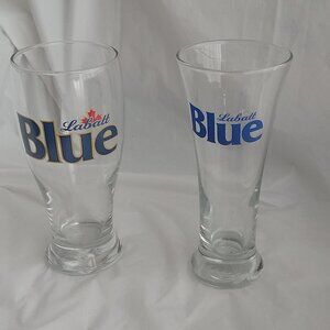 Vintage Blue Labatt Light Beer Glasses Total of 2